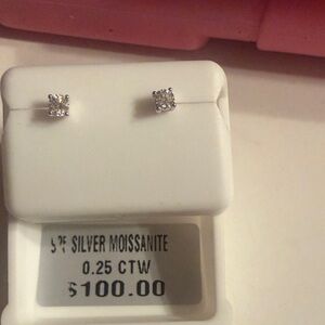 Sterling Silver Moissanite Stud Earrings - White
